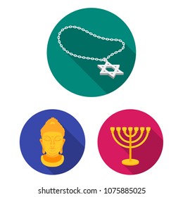 Religion and belief flat icons in set collection for design. Accessories, prayer vector symbol stock web illustration.