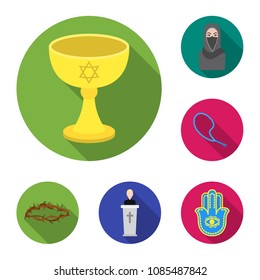 Religion and belief flat icons in set collection for design. Accessories, prayer vector symbol stock web illustration.