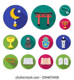 Religion and belief flat icons in set collection for design. Accessories, prayer vector symbol stock web illustration.