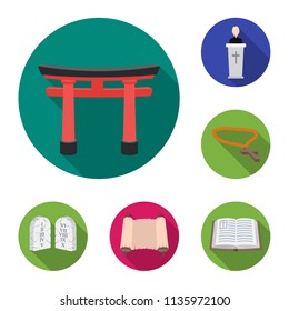 Religion and belief flat icons in set collection for design. Accessories, prayer vector symbol stock web illustration.