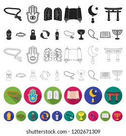 Religion and belief flat icons in set collection for design. Accessories, prayer vector symbol stock web illustration.