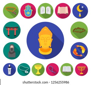 Religion and belief flat icons in set collection for design. Accessories, prayer vector symbol stock web illustration.