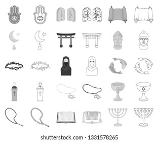 Religion and belief monochrome,outline icons in set collection for design. Accessories, prayer vector symbol stock web illustration.