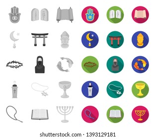 Religion and belief mono,flat icons in set collection for design. Accessories, prayer vector symbol stock web illustration.