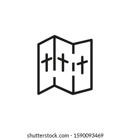 Religion booklet thin line icon. Brochure with crosses isolated outline sign. Booklet or religious propaganda concept. Vector illustration symbol element for web design and apps