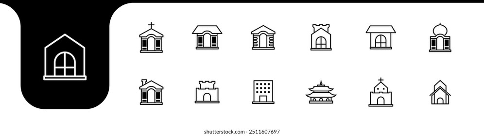 religion building line icon set collection design vector