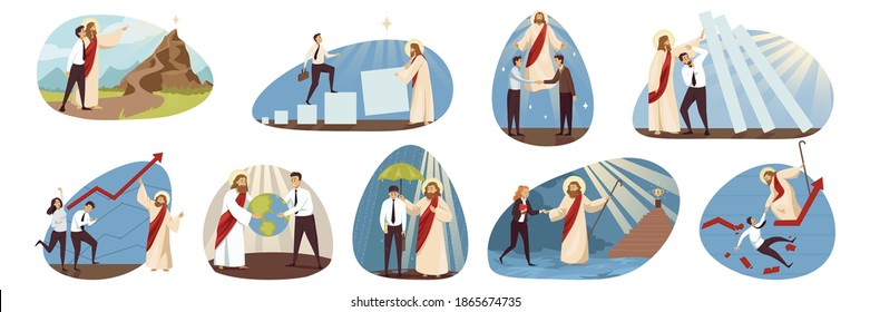 Religion, business, support set concept