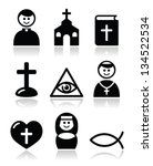 Religion, catholic church vector icons set