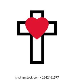 Religion , christian cross with heart icon vector illustration on white background