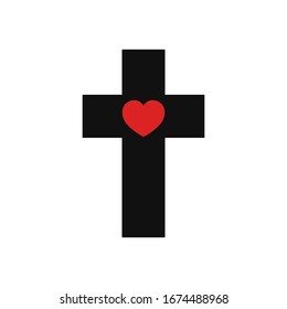 Religion christian cross with heart icon. Vector illustration.