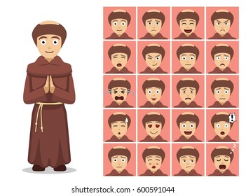 Religion Christian Monk Cartoon Emotion Faces Vector Illustration