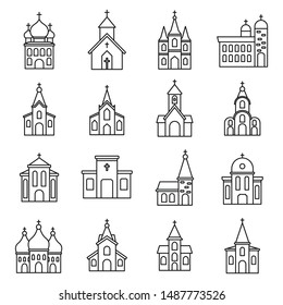 Religion church icons set. Outline set of religion church vector icons for web design isolated on white background