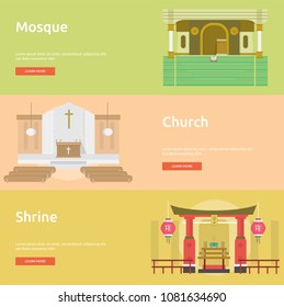 Religion Conceptual Banner | Mosque, Church and Shrine