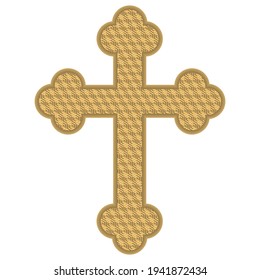 Religion Cross With 3D Pattern Vector Illustration. Christian Cross Isolated On White Background. Symbol Of Christianity
