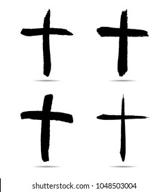 Religion Cross . Black Paint brush. Vector illustration 