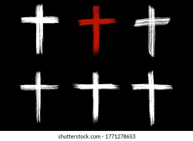 Religion Cross . Black Paint brush. Grunge christian cross. Crucifix christian symbol isolated on white background. Vector illustration.