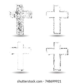 Religion Cross . Black Paint . Vector grunge sign