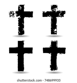 Religion Cross . Black Paint . Vector grunge sign