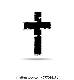 Religion Cross . Black Paint . Vector grunge sign