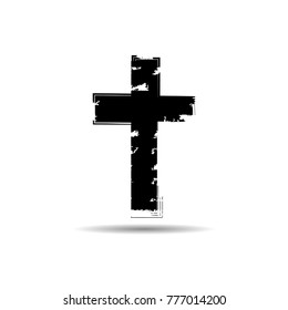 Religion Cross . Black Paint . Vector grunge sign