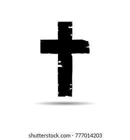 Religion Cross . Black Paint . Vector grunge sign