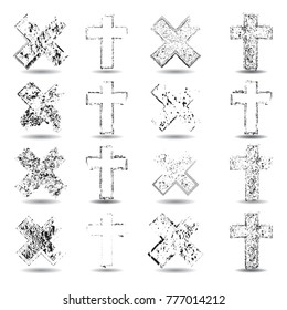 Religion Cross . Black Paint . Vector grunge sign