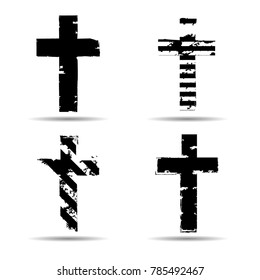 Religion Cross . Black Paint . Vector grunge sign