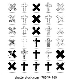 Religion Cross . Black Paint . Vector grunge sign