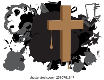 Religion cross, Crucifix graffiti. Abstract modern street art decoration performed in urban painting style.