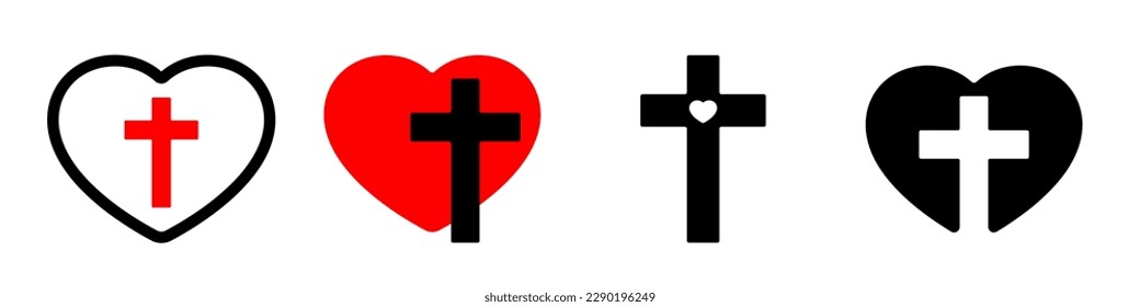 Religion cross with heart shape, Gods love concept illustration