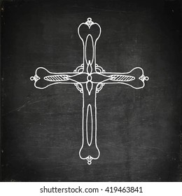 Religion cross icon. Chalk drawing vector stock illustration. 