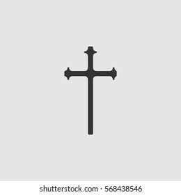 Religion cross icon flat. Black pictogram on grey background. Vector illustration symbol