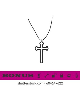 Religion cross icon flat. Black pictogram on white background. Vector illustration symbol and bonus button