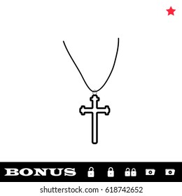 Religion cross icon flat. Black pictogram on white background. Vector illustration symbol and bonus button open and closed lock, folder, star