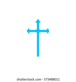 Religion cross icon flat. Blue pictogram on white background. Vector illustration symbol