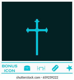 Religion cross icon flat. Blue pictogram on dark background. Vector illustration symbol and bonus icons