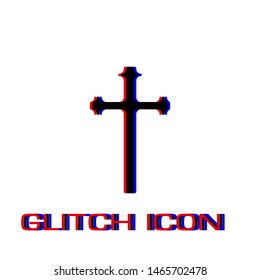Religion cross icon flat. Simple pictogram - Glitch effect. Vector illustration symbol