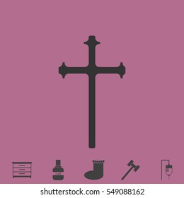 Religion cross icon flat. Simple vector grey pictogram and bonus symbol