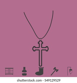 Religion cross icon flat. Simple vector grey pictogram and bonus symbol