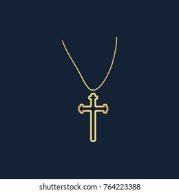Religion cross icon flat. Simple gold pictogram on dark background. Vector illustration symbol