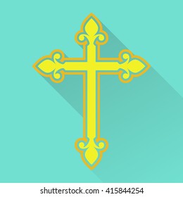 Religion cross icon in flat style. Catholicism or Christianity cross design template. Vector illustration.