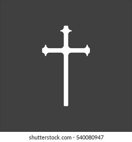 Religion cross icon flat. Vector white illustration isolated on black background. Flat symbol