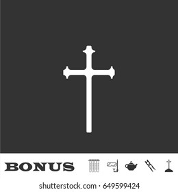 Religion cross icon flat. White pictogram on black background. Vector illustration symbol and bonus icons