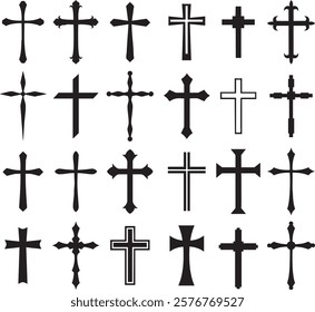 Religion cross icon set eps