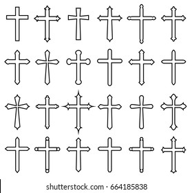 religion cross icon set, line design