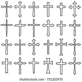 religion cross icon set, line design