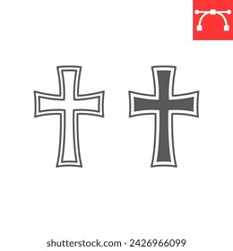 Religion cross line and glyph icon, Easter and Catholicism, gothic cross vector icon, vector graphics, editable stroke outline sign, eps 10.