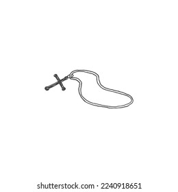 Religion cross on string. Hand drawn illustration.