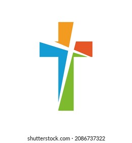 Religion cross symbol. Abstract christian icon. Vector illustration. Creative church symbol