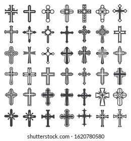 Religion cross symbols. Christians catholicism icons tribal vector collection peace jesus pictures